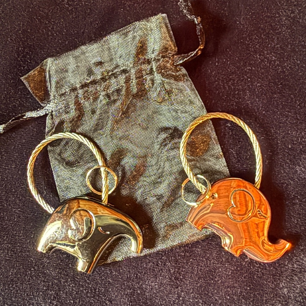 Bundle of 2 Brass tone & Silver-Black tone Elephant Key Holder/Bag Charm New